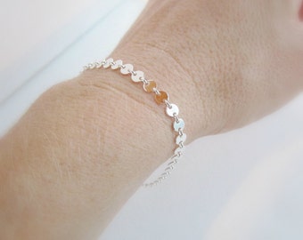 Simple sterling silver bracelet, sturdy disc chain, layering bracelet, layered look, custom bracelet length, bracelet set, two bracelets