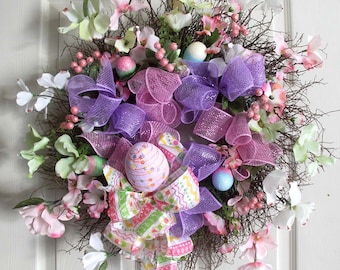 Easter Wreath, Easter Egg Wreath, Spring Wreaths, Easter Decoration, Front door Wreaths, wreath for front door, wreathe,deco mesh