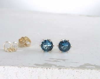 Blue Zircon December Birthstone Earrings Gold Stud Earrings Blue Stud Earrings Blue Zircon Earrings Birthstone Jewelry Holiday Gift For Her