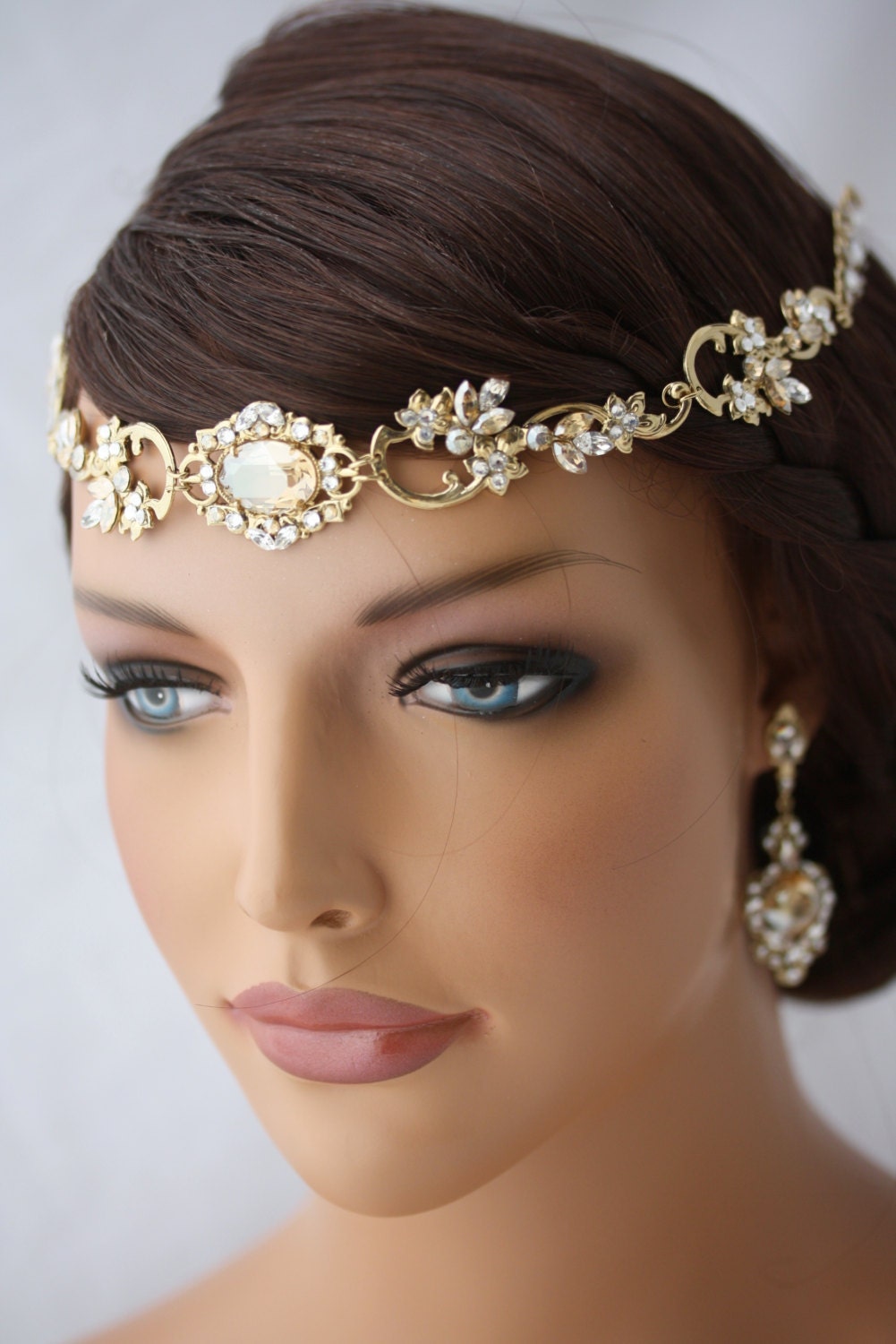 wedding hair accessory gold forehead band vintage headband