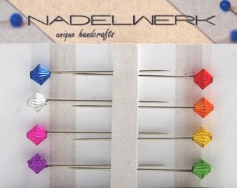 Metallic bicone sewing pins - set of 8 extra long pins