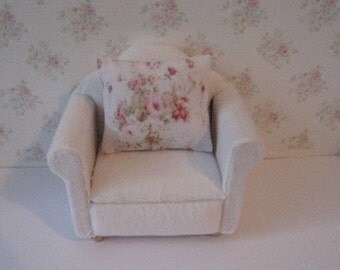 Dollhouse chair, armchair, Living room chair, miniature chair, white velour chair, mini armchair,, twelfth scale, dollhouse miniature