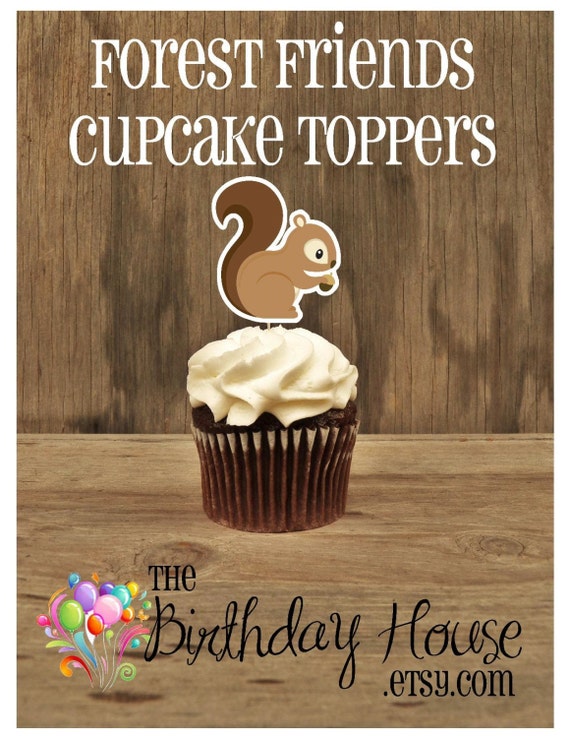 Forest Friends Party - Set of 12 Squirrel Cupcake Toppers by The Birthday House Il_570xn