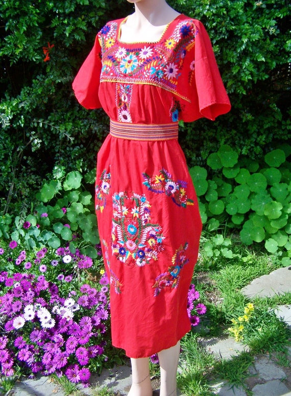 Mexican Dress Embroidered Mexican Red Mexican Dress Mexican