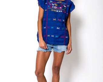 The Vintage Blue Ethnic Embroidered Mexican Boho Tunic
