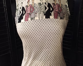 Pant suit, polka dot, Great Gatsby-inspired, flapper print from the 1970s – size 4-6