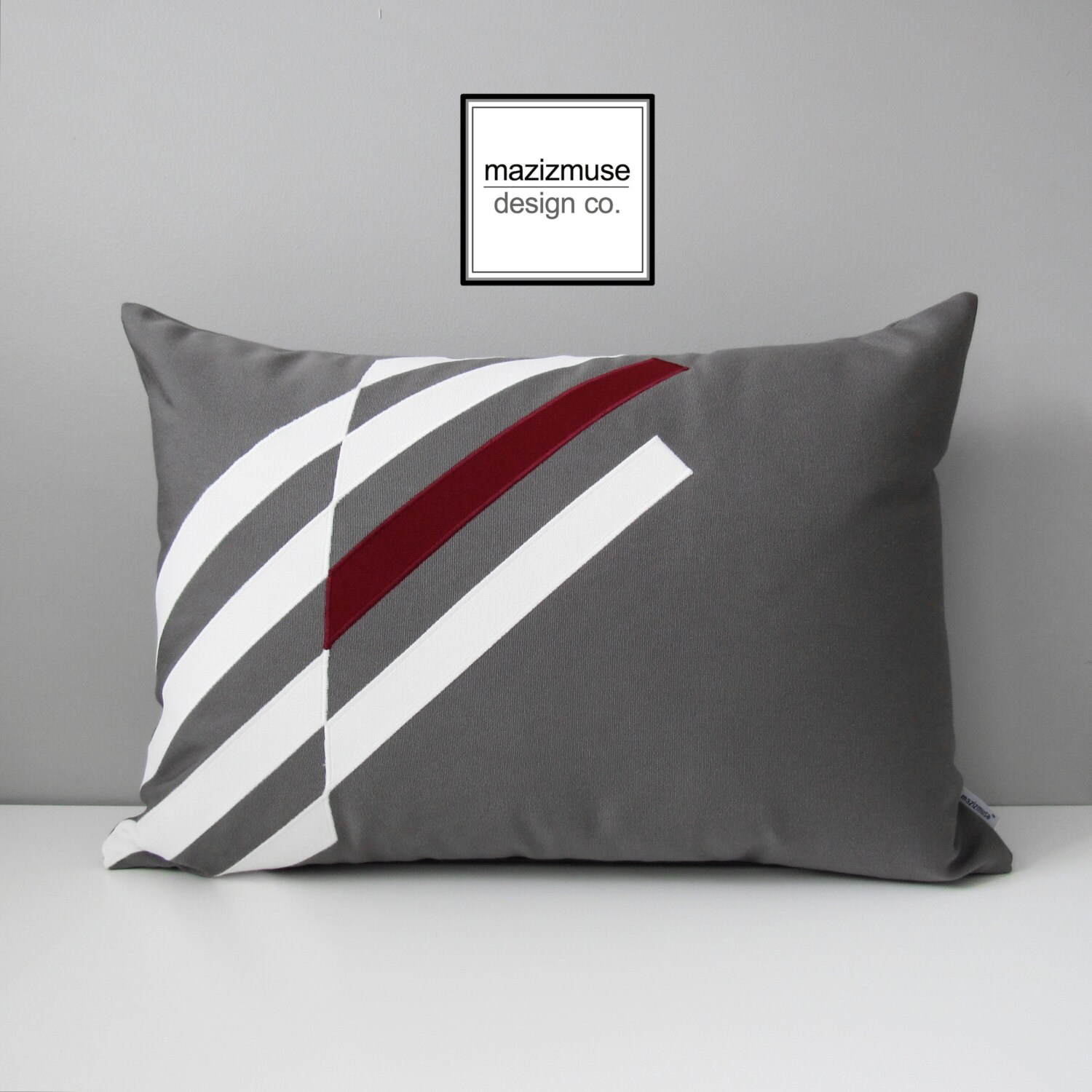 Burgundy & Grey Outdoor Pillow Cover Decorative Sunbrella