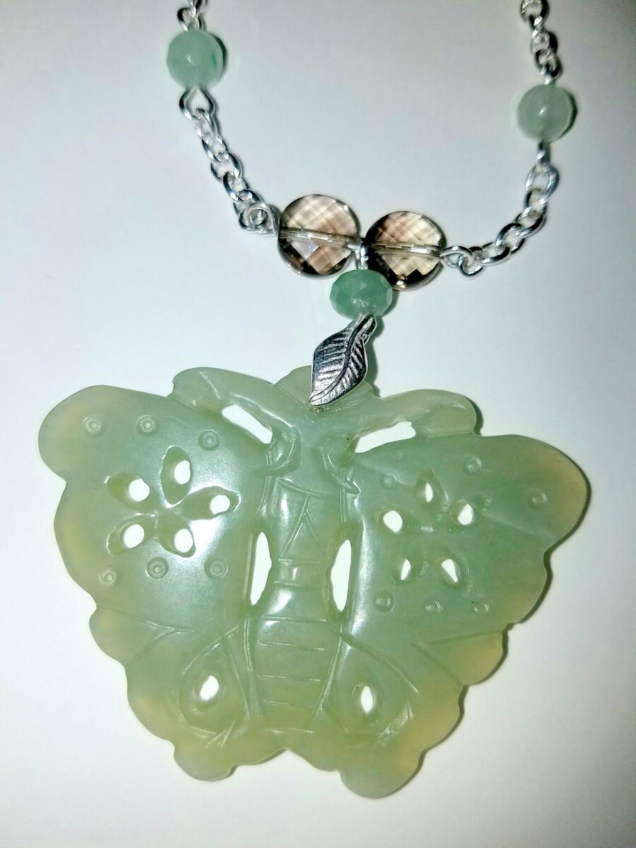 Carved Jade Butterfly Pendant and Jade Necklace