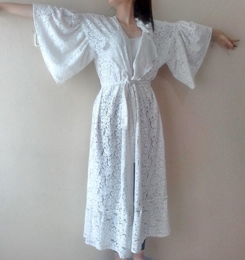 plus size white lace robe