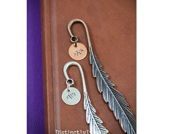 SALE • Teacher Appreciation Gift Bookmark Teacher Custom Metal Bookmark Stamped •Book Gift Feather Bookmark Monogram Initials•Thank You Gift