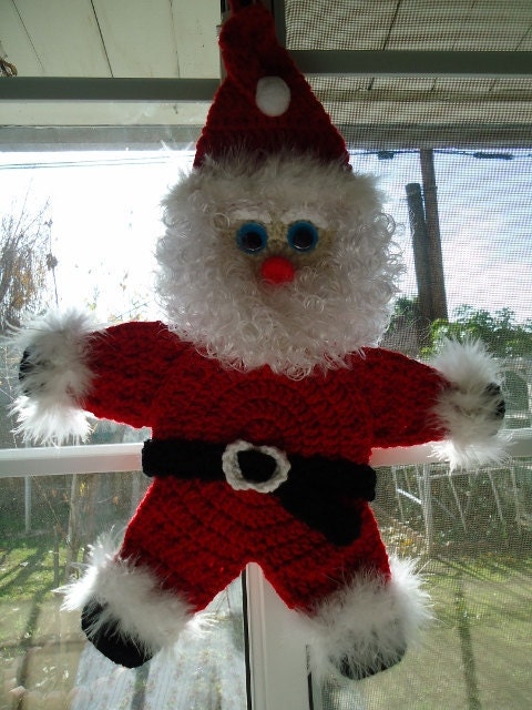 Holiday Christmas Handmade Crochet Santa Claus Potholder Door Wall Decor