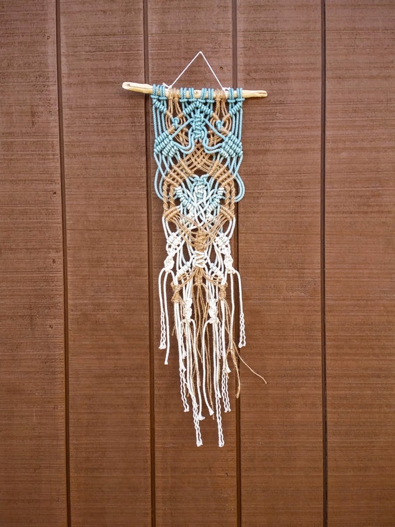 SALE / Ombre Dyed Macrame Wall Hanging / Teal Blue Dip Dyed