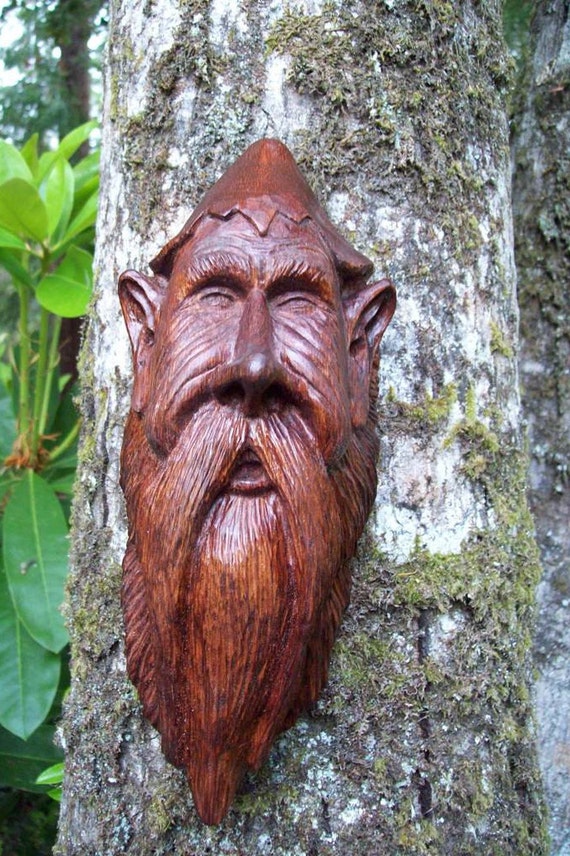 hand carved wood spirit elf gnome wood carving