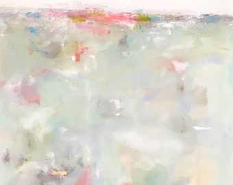 Light Blue Abstract Seascape Painting- Pastel Morning 24 x 48