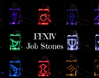 FFXIV Job Icon Keychains - Real Crystal - LED Light -Great Gift for the Final Fantasy XIV Fan - Red Mage and Samurai now available!