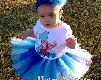 Custom Anna and Elsa Princess Frozen Birthday Shirt + Tutu Outfit (any age)