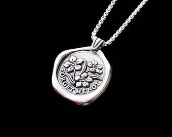Forget-Me-Not necklace Sterling Silver jewelry pendant forget me not Silver necklace Silver pendant flower necklace Wax seal necklace N-211
