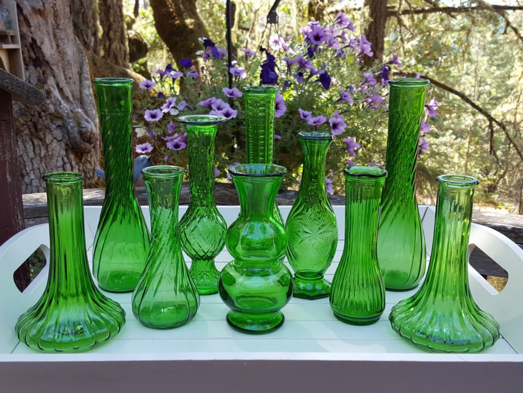 10 Emerald Green Bud Vases Wedding Decor Oak Hill Vintage