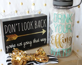 Drink your EFFING water - CLEAR water bottle with water tracker - motivational time tracker - 34 oz water bottle - BPA Free