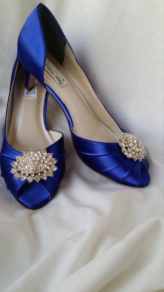 Wedding Shoes Kitten Heel Blue Wedding Shoes Sparkling Crystal