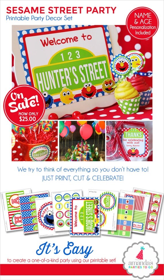 Sesame Street Party | Sesame Street Birthday Printables | Sesame Street Party Decoration | Elmo Party | 1st Birthday Amanda's Parties To Go Il_570xn