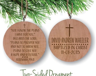 Baptism Ornament, Personalized Christmas Ornament, Christening Ornament, Bible, Jeremiah 29 I know the plans I have for you, Christian Gifts