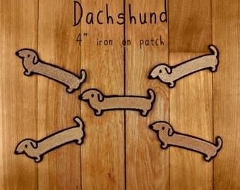 Dachshund iron-on patch 4" weiner dog sausage hotdog kawaii cute puppy embroidered embroidery iron on patch