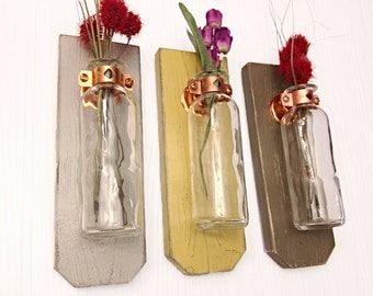 Shabby Chic Wall Sconce, Wall vase, Urban or Country Cottage Decor, Hanging Flower Vase, Rustic Wedding Gift, Primitive wall sconce