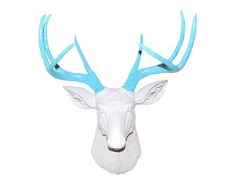 White and Robin's Egg Blue Deer Head Wall Mount - Near and Deer D0133