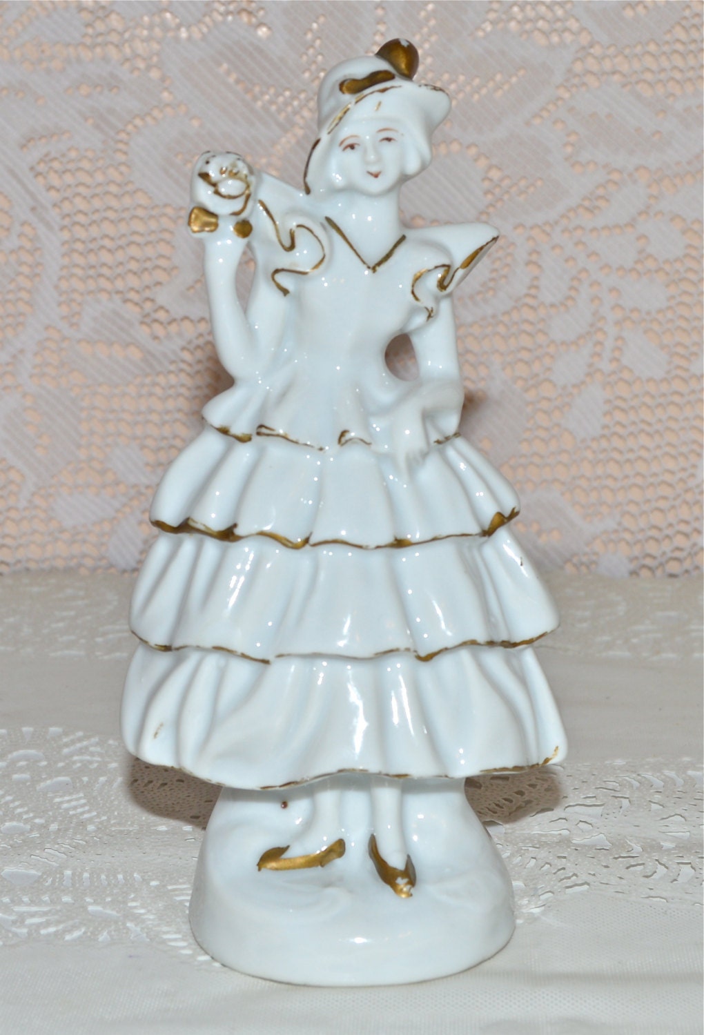 Porcelain Lady Figurine Vintage Flapper Girl Style Gold