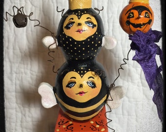 Halloween Folk Art Bee Sculpture Art Doll JOL Collectible Mibrky Creations OOAK