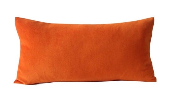 Orange Velvet Decorative Bolster Pillow Cover by NoraQuinonez