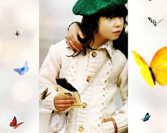 Instant Download PDF Knitting Pattern to make a Childrens Girls or Boys Aran Style Chunky Cable Jacket ages 6 8 10 12