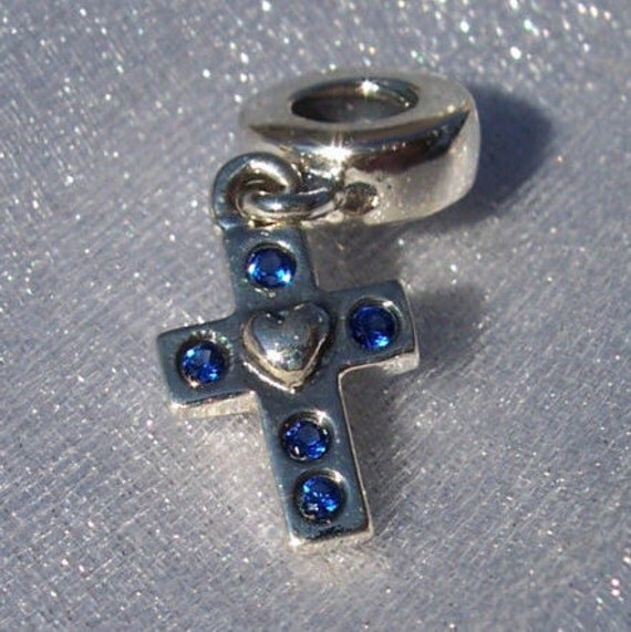 Pandora Cross Blue CZ Religious Retired Dangle by JEWELSELAGANT