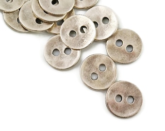 12mm Button Round - Antique Silver - Small Round Silver Metal Button