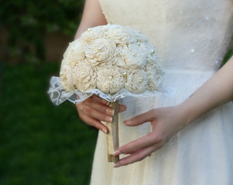 Cream Wedding Bouquet, Ivory Bridal Bouquet, Lace, Sola Flowers, Pearl, Flower Bouquet, Wedding Flowers, Bridal Flowers, Bouquets