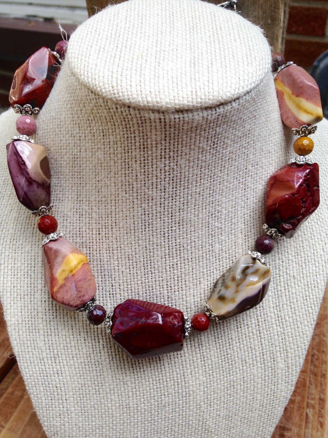 Mookaite Jasper Necklace Chunky Gemstone And Leather By Lyrisgems