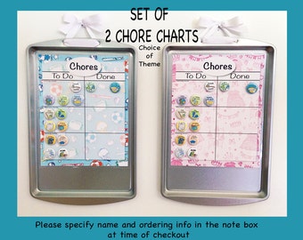 Set of 2 Chore Charts Theme/Artwork Upcycled + 24 magnets/choose your design/DISCOUNT