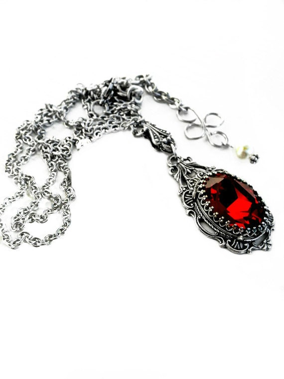 Gothic Necklace Red Swarovski Necklace Red Crystal Necklace