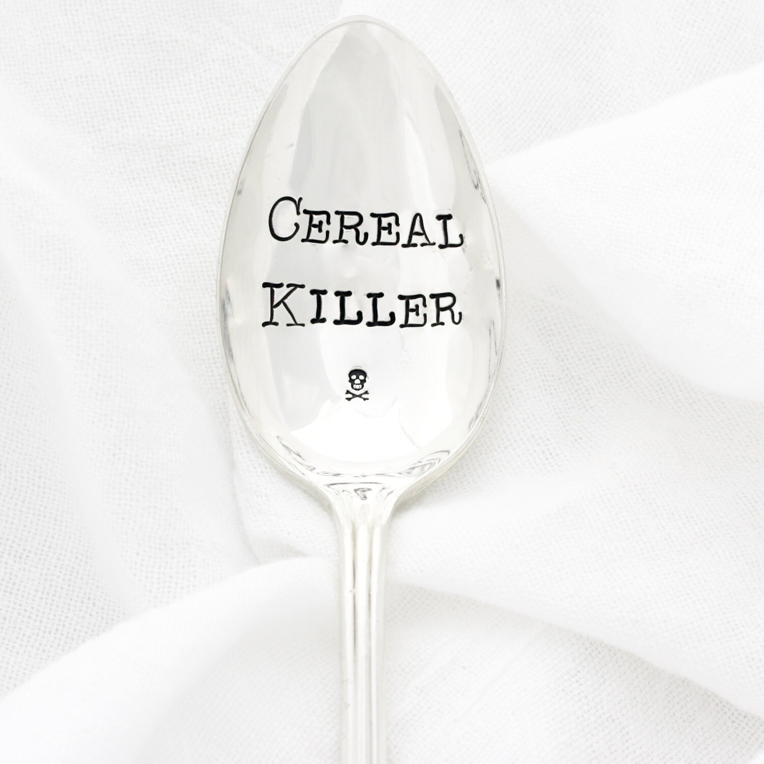 Cereal Killer spoon tablespoon size. Hand stamped silverware