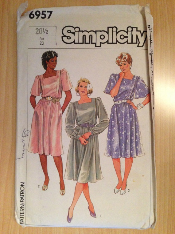 Simplicity 6957 Sewing Pattern Uncut 80s Misses Easy to Sew Dress in Half Sizes Size 20 1/2