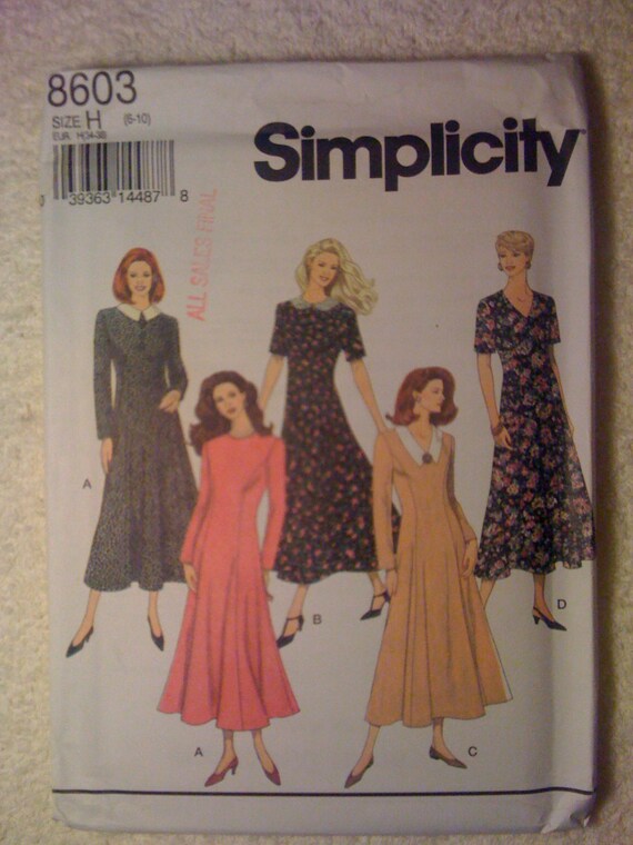 Simplicity 8603 Sewing Pattern 90s Uncut Misses and Miss Petite Dress Size 6-10