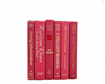 Ruby Red Books, Raspberry Decorative Books, Old Book Set, Wedding Centerpiece, Book Decor, Photo Props, Book Collection Book stack