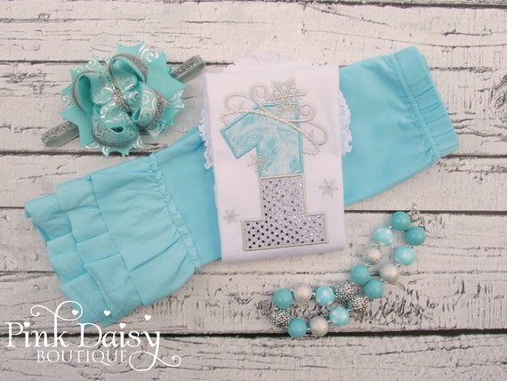 4-pc RTS Size 12M Set. Aqua Silver Winter ONEderland Birthday Outfit w/Matching Accessories. Frozen Wonderland Snowflakes Princess Tiara. Il_570xn