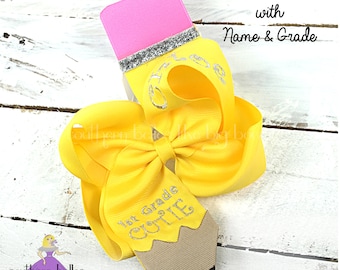 Back to School Bow, School Hair Bow, Pencil Bow, PreK Bow, 1st Grade Bow, Kindergarten Bow, School Bow with Monogram, Monogrammed School Bow