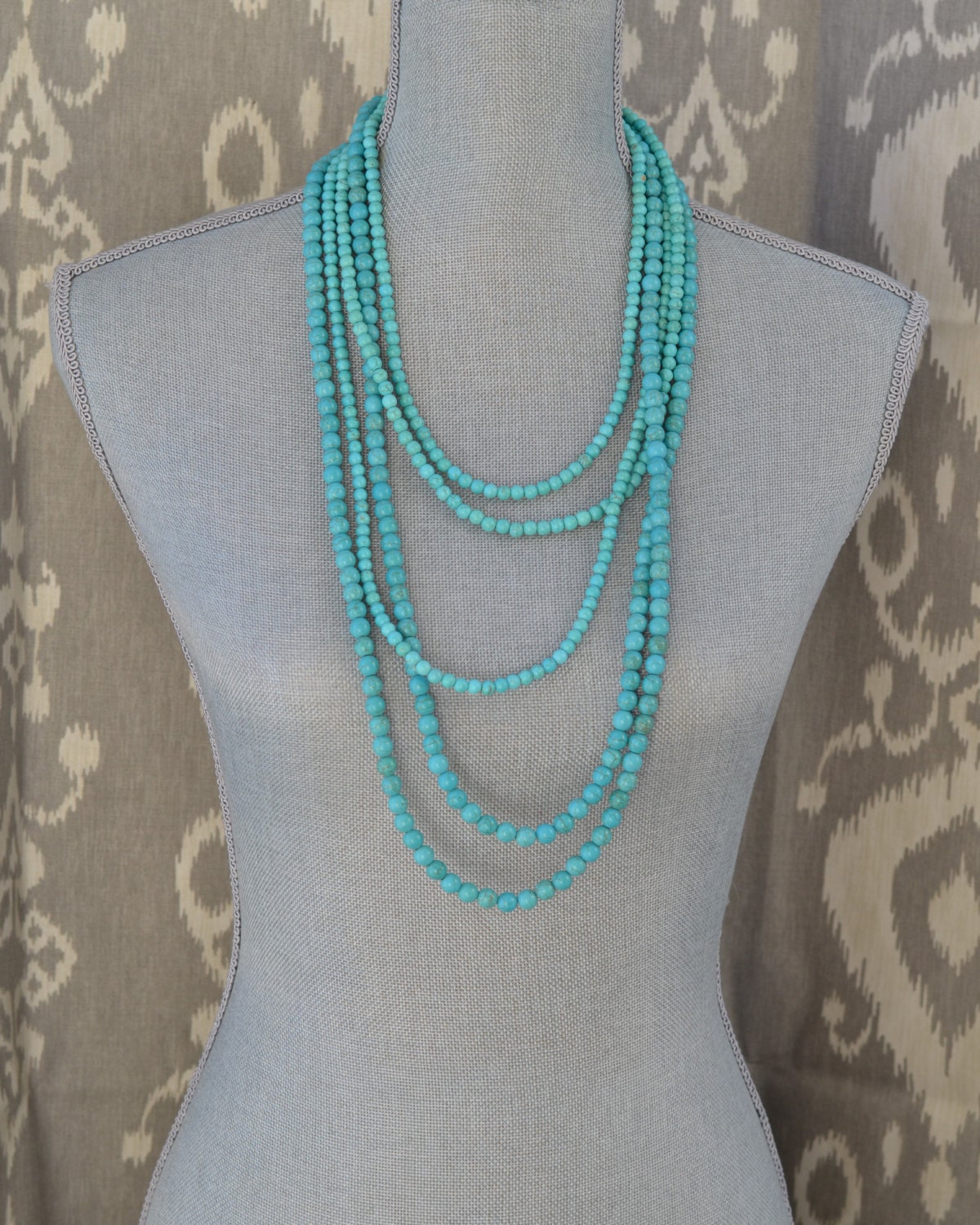 Long Multi Strand Turquoise Beaded Necklace