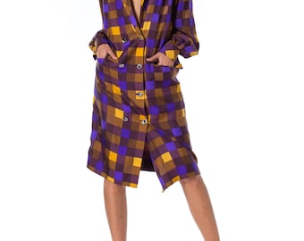 1980s Louis Feraud Couture Plaid Double Breasted Silk Jacket SIZE: L, 12