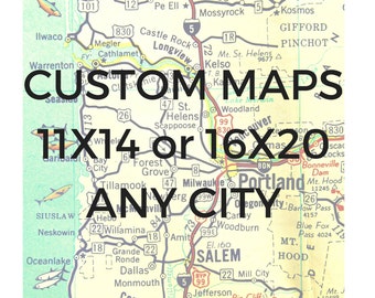 Custom map art, Custom map gift, City map print 11x14 16x20 map, color map, map wall art, office art, office decor, kids room map, map decor