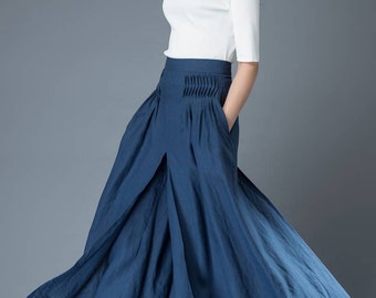 Linen trousers, blue culottes, womens pants, maxi linen culottes, loose fit pants, elegant trousers, long pants, handmade trousers C836