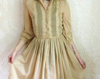 vintage 1950s tan sheer shirtwaist dress